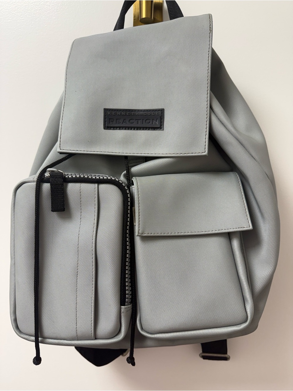 Kenneth Cole Reaction Light Gray Canvas Flap Backpack with Front Pockets